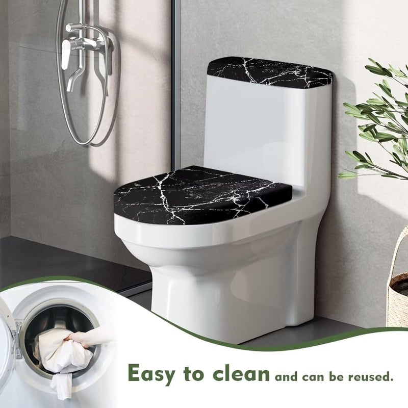 Kathyboom Toilet Lid with Elastic Edge Water Resistant Seat Covers - Durable Reusable Tank Lid Cover for Hotel Home Toilet - Black Marble Crack - Image 4